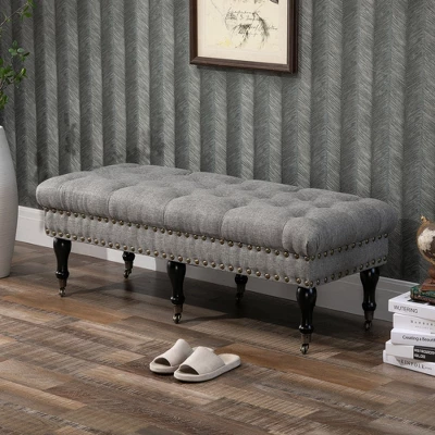 HOMCOM Mobile Upholstered Bench Rolling Button-Tufted Fabric Accent Ottoman With Nailhead Trim & Wheels 2 HOMCOM Mobile Upholstered Bench Rolling Button-Tufted Fabric Accent Ottoman With Nailhead Trim & Wheels - Image 2