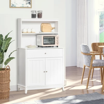 HOMCOM Modern 58" Kitchen Buffet With Hutch, Microwave Cabinet With Drawer And Storage Cupboard, White 2 HOMCOM Modern 58" Kitchen Buffet With Hutch, Microwave Cabinet With Drawer And Storage Cupboard, White - Image 2