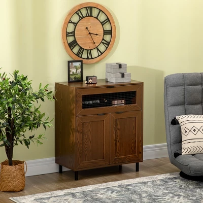 HOMCOM Industrial Buffet Cabinet, Kitchen Sideboard With Metal Grid Flip Drawer, 2-Tier Cabinet, Adjustable Shelf For Living Room, Dining Room, Walnut 1 HOMCOM Industrial Buffet Cabinet, Kitchen Sideboard With Metal Grid Flip Drawer, 2-Tier Cabinet, Adjustable Shelf For Living Room, Dining Room, Walnut