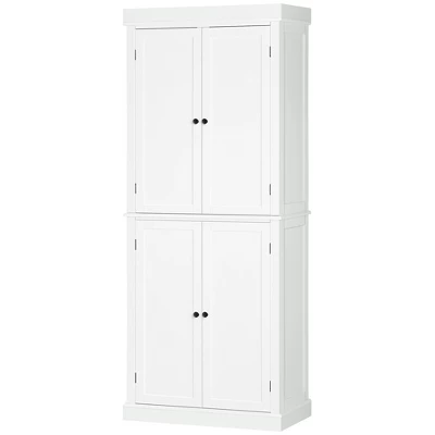 HOMCOM Freestanding Modern 4 Door Kitchen Pantry, Storage Cabinet Organizer With 6-Tier Shelves, And 4 Adjustable Shelves, White 3 HOMCOM Freestanding Modern 4 Door Kitchen Pantry, Storage Cabinet Organizer With 6-Tier Shelves, And 4 Adjustable Shelves, White - Image 3