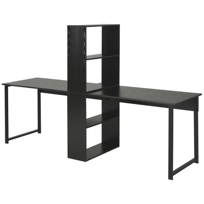 HOMCOM 88" Extra Long 2-Person Computer Desk With Storage Shelves Combo, Double Workstation Storage Study Writing Table For Home Office, Bookshelf 3 HOMCOM 88" Extra Long 2-Person Computer Desk With Storage Shelves Combo, Double Workstation Storage Study Writing Table For Home Office, Bookshelf - Image 3