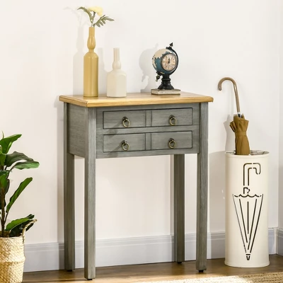 HOMCOM Vintage Console Table With 2 Drawers, Retro Entryway Table For Hallway, Living Room And Hallway, Gray 2 HOMCOM Vintage Console Table With 2 Drawers, Retro Entryway Table For Hallway, Living Room And Hallway, Gray - Image 2