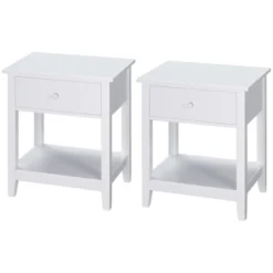 HOMCOM Side Table, Modern End Table With Storage Drawer And Shelf, Nightstand For Bedroom, Or Living Room, Set Of 2, White -Homcom GUEST 06b821ce 96da 4a02 92a9 e6d209e44b30