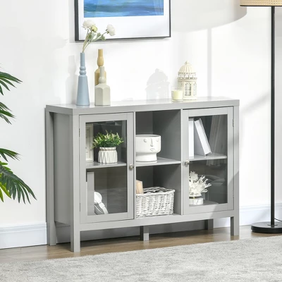 HOMCOM Modern Kitchen Sideboard, Buffet Table With Removable Wine Rack, Glass Door Cabinet And Shelves For Living Room, Kitchen, Entryway, Gray 1 HOMCOM Modern Kitchen Sideboard, Buffet Table With Removable Wine Rack, Glass Door Cabinet And Shelves For Living Room, Kitchen, Entryway, Gray