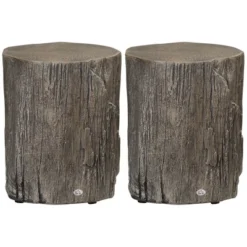 HOMCOM Side Table With Round Tabletop, Tree Stump Shape Concrete End Table With Wood Grain Finish, For Indoors And Outdoors, Set Of 2, Gray -Homcom GUEST 0730422c 1acf 4504 8749 0ab325efb562