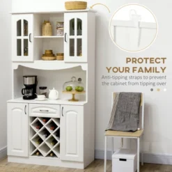 HOMCOM 73" Kitchen Hutch Cabinet With Countertop & Wine Storage, Kitchen Pantry Storage Cabinet Buffet With Hutch, Modern Bar Cabinet Wine Rack, White -Homcom GUEST 0807cb81 5b91 408b aa20 2424add3509e