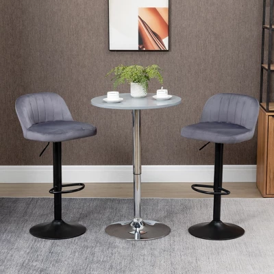 HOMCOM Adjustable Bar Stools Set Of 2, Velvet Counter Height Barstool, Upholstered Kitchen Stool With Swivel Seat, Steel Frame, Footrest, Gray 2 HOMCOM Adjustable Bar Stools Set Of 2, Velvet Counter Height Barstool, Upholstered Kitchen Stool With Swivel Seat, Steel Frame, Footrest, Gray - Image 2