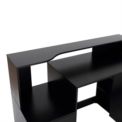 HOMCOM 54" Multi-Level Computer Desk Modern Home Office Writing Workstation With 3 Storage Shelves & 2 Pull-Out Drawers 5 HOMCOM 54" Multi-Level Computer Desk Modern Home Office Writing Workstation With 3 Storage Shelves & 2 Pull-Out Drawers - Image 5