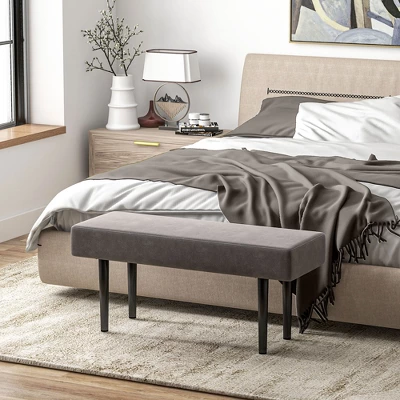 HOMCOM 39.25" End Of Bed Bench, Upholstered Entryway Bench With Steel Legs, Bedroom Bench, Gray 1 HOMCOM 39.25" End Of Bed Bench, Upholstered Entryway Bench With Steel Legs, Bedroom Bench, Gray