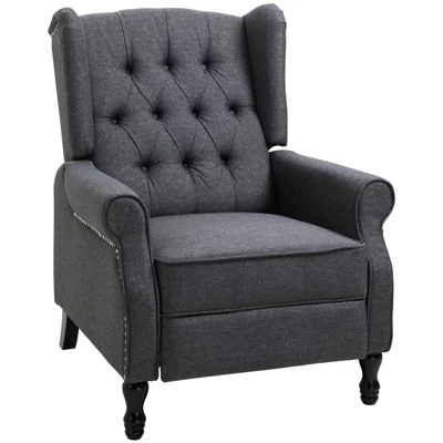 HOMCOM Fabric Upholstered Wingback Recliner, Tufted Back Linen Arm Chair With Footrest, Armrest, Padded Cushion, Dark Grey 3 HOMCOM Fabric Upholstered Wingback Recliner, Tufted Back Linen Arm Chair With Footrest, Armrest, Padded Cushion, Dark Grey - Image 3