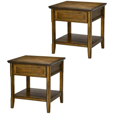 HOMCOM Vintage Side Table For Living Room Or Bedroom Storage End Table With Antique Handle Drawer & Shelf, Wooden Side Table, Set Of 2, Dark Coffee 3 HOMCOM Vintage Side Table For Living Room Or Bedroom Storage End Table With Antique Handle Drawer & Shelf, Wooden Side Table, Set Of 2, Dark Coffee - Image 3