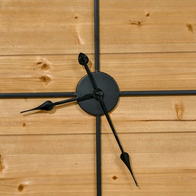 HOMCOM 36 Inch Large Wall Clock, Square Silent Non Ticking Metal Wood Farmhouse Roman Numeral Clocks Decor, Battery Operated, Black And Natural 4 HOMCOM 36 Inch Large Wall Clock, Square Silent Non Ticking Metal Wood Farmhouse Roman Numeral Clocks Decor, Battery Operated, Black And Natural - Image 4