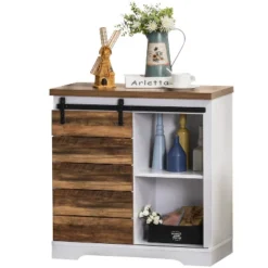 HOMCOM Rustic Farmhouse Accent Buffet Cabinet, Sideboard With Sliding Barn Door And Interior Shelves, White/Brown -Homcom GUEST 0b6da5ad d98a 465c b06d 7dd43bd4b5c4
