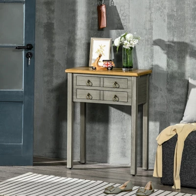 HOMCOM Vintage Console Table With 2 Drawers, Retro Entryway Table For Hallway, Living Room And Hallway, Gray 1 HOMCOM Vintage Console Table With 2 Drawers, Retro Entryway Table For Hallway, Living Room And Hallway, Gray