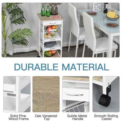 HOMCOM 32.25" Wooden Rolling Kitchen Storage Cart On 360° Swivel Wheels With Ample Storage Space & Solid Structure 4 HOMCOM 32.25" Wooden Rolling Kitchen Storage Cart On 360° Swivel Wheels With Ample Storage Space & Solid Structure - Image 4