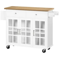 HOMCOM Rolling Kitchen Island With Storage, Utility Kitchen Cart With 2 Drawers, 2 Cupboards, Towel Rack And Spice Rack For Dining Room, White -Homcom GUEST 0caaebfc 38ef 4050 b9c7 250e7bb4cc3e