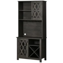 HOMCOM 72" Kitchen Pantry, Buffet With Hutch, Cupboard For Microwave, With 2 Door Cabinet, Wine Glasses Rack And 12-Bottle Wine Rack, Dark Grey 7 HOMCOM 72" Kitchen Pantry, Buffet With Hutch, Cupboard For Microwave, With 2 Door Cabinet, Wine Glasses Rack And 12-Bottle Wine Rack, Dark Grey -Homcom GUEST 0dc20627 42ce 4c5c 8b5b 4274c00148ba