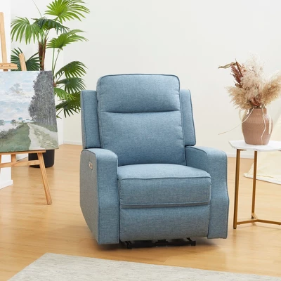 HOMCOM Electric Power Recliner Armchair With USB Charging Station, Sofa Recliner With Linen Upholstered Seat And Retractable Footrest, Blue 2 HOMCOM Electric Power Recliner Armchair With USB Charging Station, Sofa Recliner With Linen Upholstered Seat And Retractable Footrest, Blue - Image 2