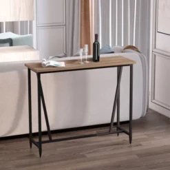 Homcom 33 HOMCOM 47.75 Inch Bar Table With Metal Legs, Rustic Industrial Pub Table With Large Tabletop For Home Bar, Kitchen Or Dining Room, Brown