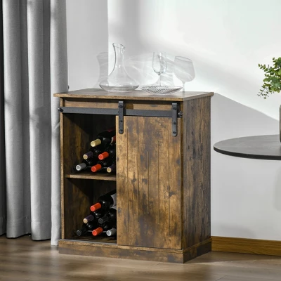 HOMCOM Industrial Sideboard Storage Cabinet, Serving Bar Buffet With Sliding Barn Door And 6-Bottle Wine Rack 1 HOMCOM Industrial Sideboard Storage Cabinet, Serving Bar Buffet With Sliding Barn Door And 6-Bottle Wine Rack