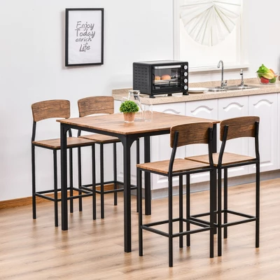 HOMCOM 5 PC Modern Counter Height Bar Table Set Compact Kitchen Table 4 Chairs Set With Footrest, Metal Legs 1 HOMCOM 5 PC Modern Counter Height Bar Table Set Compact Kitchen Table 4 Chairs Set With Footrest, Metal Legs