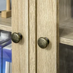 HOMCOM Rustic Farmhouse Sideboard, Buffet Cabinet With 2 Glass Doors, Adjustable Shelves And 2 Drawers For Kitchen, Living Room, Oak -Homcom GUEST 1029c1f8 b5e1 41ac a0ea dac82ac6578b