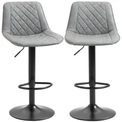 HOMCOM Adjustable Bar Stools Set Of 2, Counter Height Barstools With Swivel Seat Round Steel Base, And Footrest, ‎Gray -Homcom GUEST 107fc022 f7b7 4822 818a e9f385a72c00