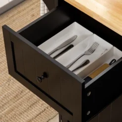 HOMCOM Triple-Cabinet Rolling Kitchen Island On Wheels, Kitchen Cart With Storage Shelf Adjustment, Rolling Utility Cart Wood, Big Drawer, Black 9 HOMCOM Triple-Cabinet Rolling Kitchen Island On Wheels, Kitchen Cart With Storage Shelf Adjustment, Rolling Utility Cart Wood, Big Drawer, Black -Homcom GUEST 11be598d 5184 4bd9 9451 11d4d614dba7