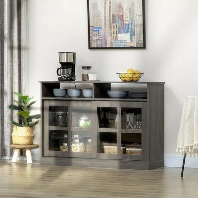 HOMCOM Modern Sideboard With Shelves, Buffet Cabinet With Storage Cabinets, Adjustable Shelf, Sliding Doors For Living Room, Kitchen, Dark Grey 1 HOMCOM Modern Sideboard With Shelves, Buffet Cabinet With Storage Cabinets, Adjustable Shelf, Sliding Doors For Living Room, Kitchen, Dark Grey