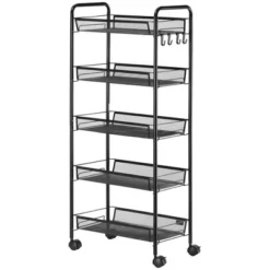 HOMCOM 5 Tier Utility Rolling Cart, Metal Storage Cart, Kitchen Cart With Removable Mesh Baskets, For Living Room, Laundry, Garage And Bathroom, Black 7 HOMCOM 5 Tier Utility Rolling Cart, Metal Storage Cart, Kitchen Cart With Removable Mesh Baskets, For Living Room, Laundry, Garage And Bathroom, Black -Homcom GUEST 1259b2df 01af 4f47 b59d 65245924c274