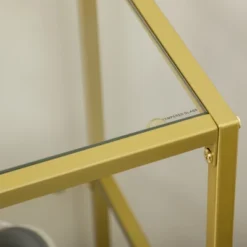 HOMCOM Gold Console Table, 39" Tempered Glass Behind Sofa Table, Narrow Entryway Table With Storage Shelves, Steel Frame Glass Table -Homcom GUEST 164b1b30 aabc 460c 83cb 06c6f5740de6