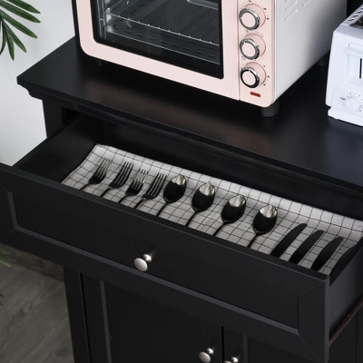 HOMCOM 71" Traditional Freestanding Kitchen Buffet With Hutch, Pantry Cabinet With 4 Doors, 3-Level Adjustable Shelves, And 1 Drawer, Black 6 HOMCOM 71" Traditional Freestanding Kitchen Buffet With Hutch, Pantry Cabinet With 4 Doors, 3-Level Adjustable Shelves, And 1 Drawer, Black - Image 6