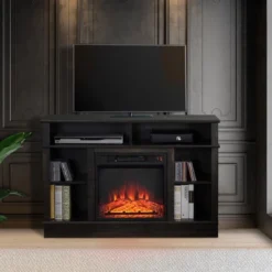 HOMCOM Electric Fireplace TV Stand Console For TV's Up To 50", Living Room Entertainment Center With Adjustable Shelves, 6 Cubby Storage, Espresso