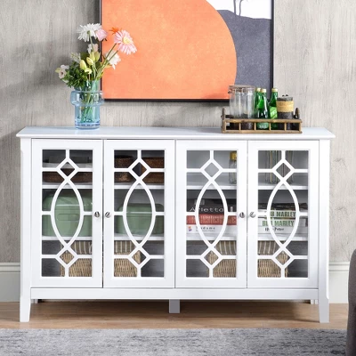 HOMCOM Modern Sideboard With Storage, Console Table, Buffet Cabinet With Glass Doors For Living Room, White 1 HOMCOM Modern Sideboard With Storage, Console Table, Buffet Cabinet With Glass Doors For Living Room, White