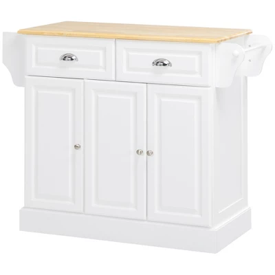 HOMCOM Kitchen Island With Storage Rolling Kitchen Serving Cart With Rubber Wood Top Towel Rack Storage Drawer And Cabinet White 3 HOMCOM Kitchen Island With Storage Rolling Kitchen Serving Cart With Rubber Wood Top Towel Rack Storage Drawer And Cabinet White - Image 3