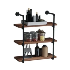 HOMCOM 3-Tier Industrial Pipe Shelves, Floating Wall Mounted Bookshelf, Metal Frame Display Rack For Living Room Or Bedroom, Rustic Brown 7 HOMCOM 3-Tier Industrial Pipe Shelves, Floating Wall Mounted Bookshelf, Metal Frame Display Rack For Living Room Or Bedroom, Rustic Brown -Homcom GUEST 184c16df 276e 456b 99c5 57284a39ed51