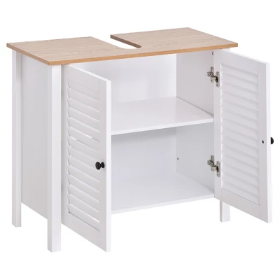 HOMCOM Under-Sink Storage Cabinet With Double Layers Bathroom Cabinet Space Saver Organizer 2 Door Floor Cabinet, White 5 HOMCOM Under-Sink Storage Cabinet With Double Layers Bathroom Cabinet Space Saver Organizer 2 Door Floor Cabinet, White - Image 5