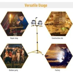 HOMCOM 10,000 Lumen Dual Head LED Work Lights Weather Resistant With Telescoping Adjustable Tripod Stand, Rotating Lamps -Homcom GUEST 19b1cffe 3c90 4f10 8c36 bad2e5eac3ec