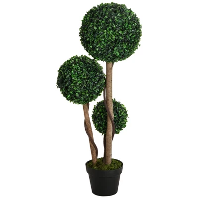 HOMCOM 35.5" Artificial Plant For Home Decor Indoor & Outdoor Fake Plant Artificial Tree In Pot, Ball Boxwood Topiary Tree 3 HOMCOM 35.5" Artificial Plant For Home Decor Indoor & Outdoor Fake Plant Artificial Tree In Pot, Ball Boxwood Topiary Tree - Image 3