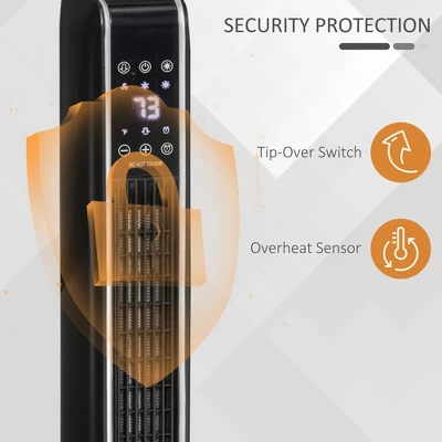 HOMCOM Ceramic Tower Heater, Oscillating Space Heater With Remote Control, Timer, Tip-Over & Overheat Protect, 750W/1500W, Black 5 HOMCOM Ceramic Tower Heater, Oscillating Space Heater With Remote Control, Timer, Tip-Over & Overheat Protect, 750W/1500W, Black - Image 5