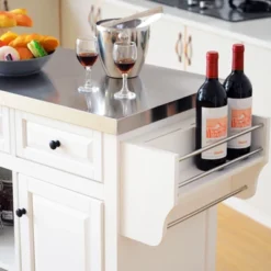 HOMCOM Rolling Kitchen Island On Wheels With Stainless Steel Top, Spice Rack & Drawers, Utility Portable Multi-Storage Cart On Wheels -Homcom GUEST 1b2e2fa7 ceea 41e3 b5af 3c443acbeac2