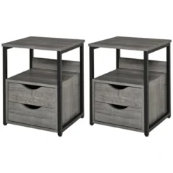 HOMCOM Industrial Side Table, End Table With 2 Storage Drawers, Accent Piece For Living Room, Set Of 2, Gray -Homcom GUEST 1b5d77cb 85a7 44f9 9a4f 4aa1343bcab0