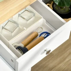 HOMCOM Modern Sideboard With Drawers, Buffet Table With Storage Cabinets, Rubberwood Top And Adjustable Shelves For Living Room, Kitchen, White -Homcom GUEST 1c4588db b596 4016 8764 13661600e717