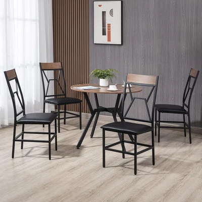 HOMCOM Industrial Dining Table Set Space-Saving Kitchen Table And Chairs Set With Round Table Padded Seat And Steel Frame Brown 5 Piece 2 HOMCOM Industrial Dining Table Set Space-Saving Kitchen Table And Chairs Set With Round Table Padded Seat And Steel Frame Brown 5 Piece - Image 2
