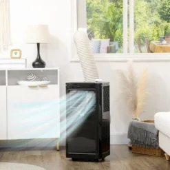 HOMCOM 8,000 BTU Portable Air Conditioner Fan With Remote For Rooms Up To 161 Sq. Ft., Evaporative Cooler, Home AC Unit With Dehumidifier, Black