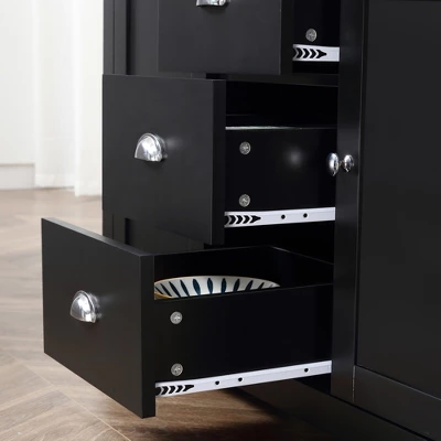 HOMCOM Kitchen Sideboard With Adjustable Shelves, Dining Buffet Cabinet With 3 Storage Drawers, Black 5 HOMCOM Kitchen Sideboard With Adjustable Shelves, Dining Buffet Cabinet With 3 Storage Drawers, Black - Image 5