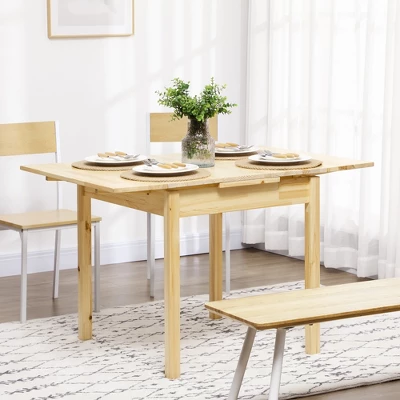 HOMCOM Folding Dining Table With Pine Wood Frame, Drop Leaf Tables For Small Spaces, Foldable Kitchen Table For Dining Room, Natural 2 HOMCOM Folding Dining Table With Pine Wood Frame, Drop Leaf Tables For Small Spaces, Foldable Kitchen Table For Dining Room, Natural - Image 2