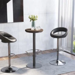 Homcom 25 HOMCOM 42" Rustic Bar Table Industrial Metal Pine Wood Top Adjustable Standing Pub Table