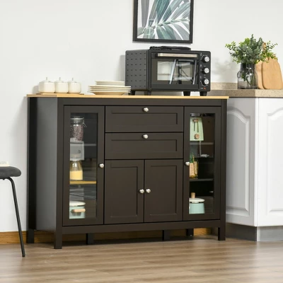 HOMCOM 47" Modern Buffet Cabinet, Storage Sideboard With Glass Door Cabinets, Drawers And Adjustable Shelving For Kitchen Or Living Room, Dark Brown 2 HOMCOM 47" Modern Buffet Cabinet, Storage Sideboard With Glass Door Cabinets, Drawers And Adjustable Shelving For Kitchen Or Living Room, Dark Brown - Image 2