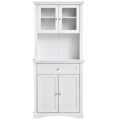 HOMCOM 71" Traditional Freestanding Kitchen Buffet With Hutch, Pantry Cabinet With 4 Doors, 3-Level Adjustable Shelves, And 1 Drawer, White 3 HOMCOM 71" Traditional Freestanding Kitchen Buffet With Hutch, Pantry Cabinet With 4 Doors, 3-Level Adjustable Shelves, And 1 Drawer, White - Image 3